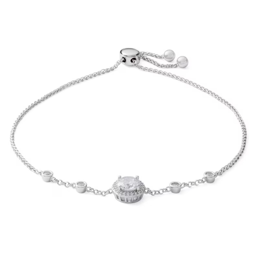 Banter Cubic Zirconia Frame Station Bolo Bracelet in Sterling Silver Adjustable
